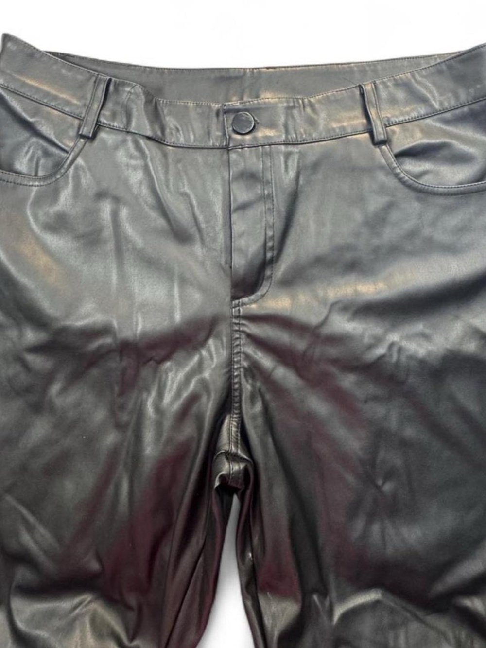 Black Faux Leather Wide Leg Pants Women's XL High Rise Statement Edgy Y2K - Picture 2 of 8